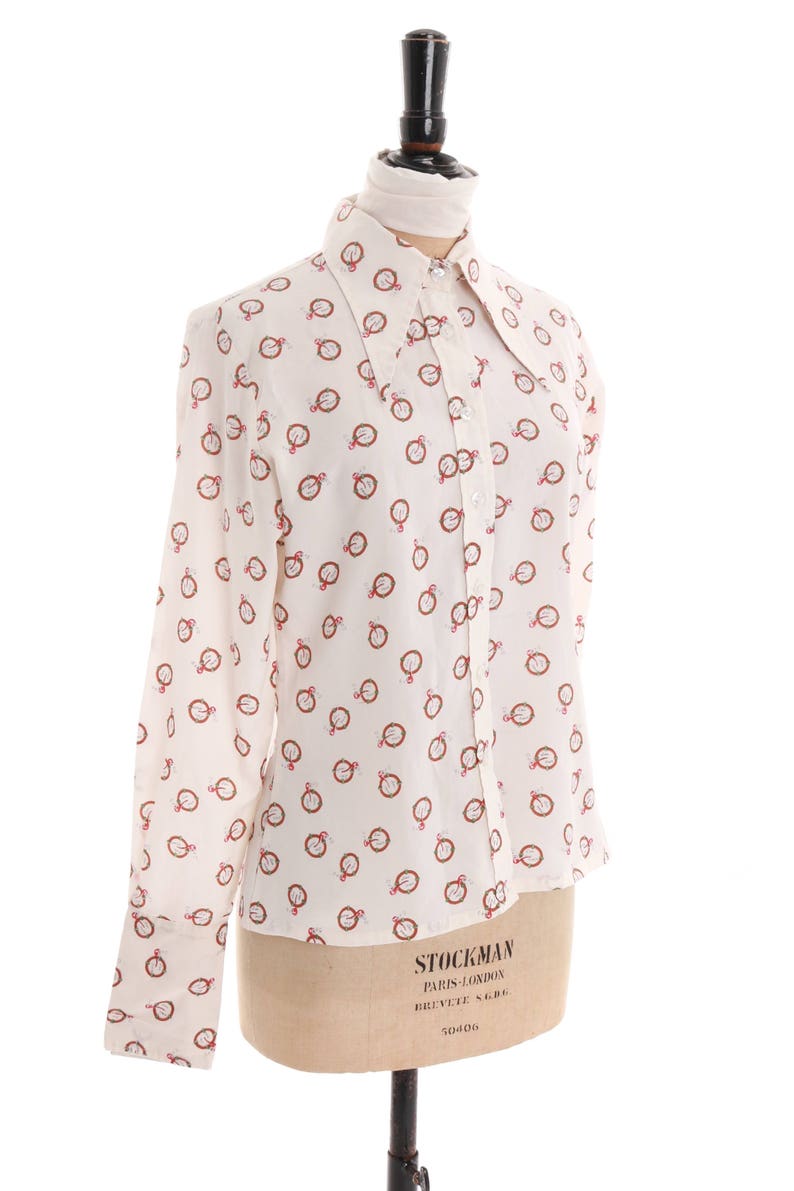 Vintage original 1970s 70s novelty Seaman print short or blouse with structured cuffs Sz 36 XS S