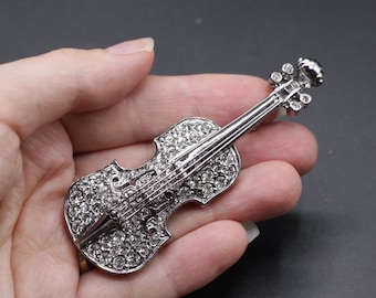 Vintage c 1950s striking large novelty violin rhinestone brooch Coro (?)