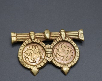 Vintage 1940s original hand cast metal novelty medal or medallion brooch possibly by Keim Ltd