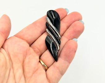 Vintage 1930s original Czech Bohemian pressed black art deco glass opaque dress clip