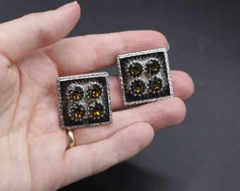 Vintage 1960s original rivoli crystal gemstone diamond cut statement cufflinks