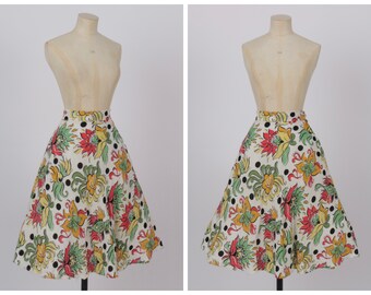 Vintage 1940s original novelty bird of paradise floral print moygashel skirt CC41 Utility UK 8 US 4 S