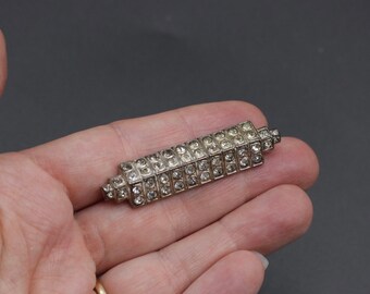 Vintage 1930s 1940s art deco sparkling rhinestone statement bar brooch Czech Bohemian