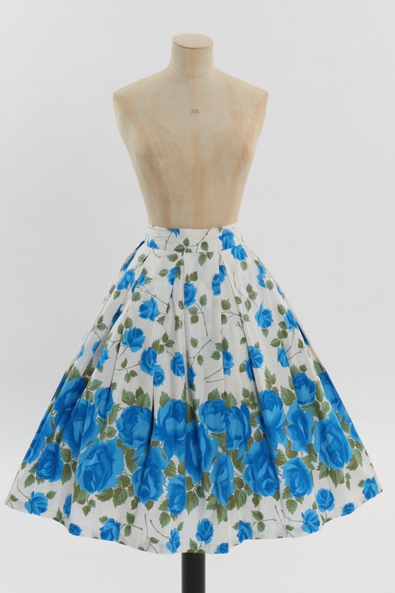 Vintage 1950s original blue and green floral rose… - image 3