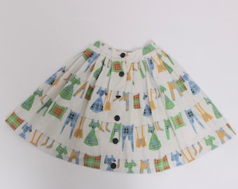 Vintage 1950s original novelty washing line print cotton skirt by Sportaville UK 6 8 US 2 4 XS