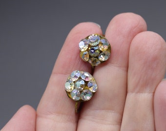 Vintage c 1930s art deco rhinestone floral flower screwback earrings