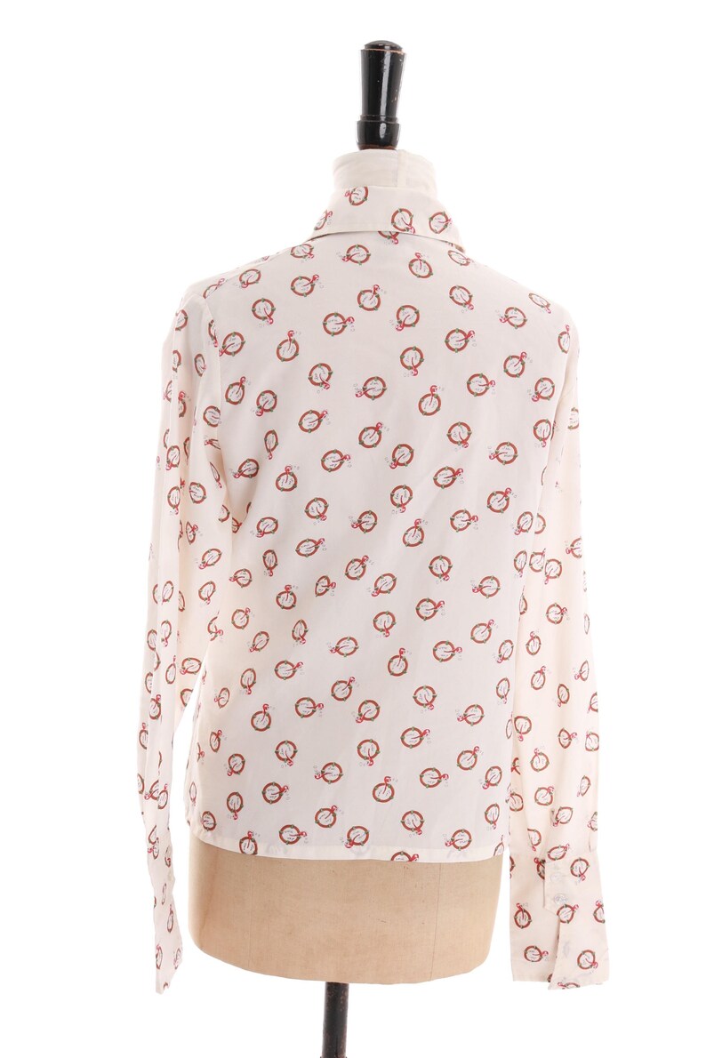 Vintage original 1970s 70s novelty Seaman print short or blouse with structured cuffs Sz 36 XS S