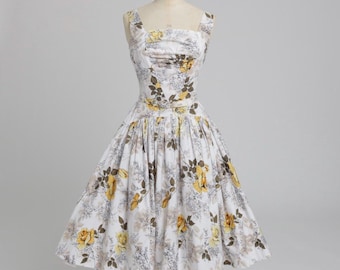 Vintage 50er Jahre Original Horrockses Fashions Kleid aus Baumwolle mit Blumenmuster