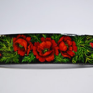 Vintage Russian Hand-Painted Floral Hair Clip in Black with Red & Cream Flowers Russian Hand Painted Hair Clips - Etsy main image 2
