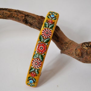 Hair barrette Hand painted Wooden Hair Clip Russian folk style Gorodets painting.Made to order.
