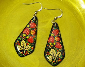 Earrings Hand Painted Wooden Painted Russian folk style Earrings Khokhloma painting .Made to order.