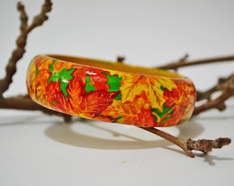Bracelet Hand painted Wooden Bangle Hand  painted "Autumn motive".Made to order.