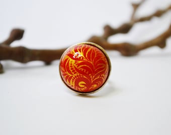Vintage Small Jewelry Khokhloma Folk Art Box Ring Bearer Jewelry Wedding Hand Hammered painted Memory Box Engagement Organizer USSR ohtteam