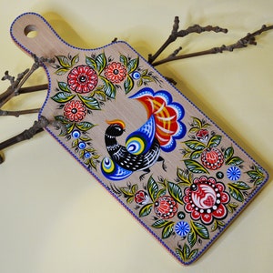 Board Cutting Wooden Handmade Hand painted Russian folk style Gorodets painting.Made to order.