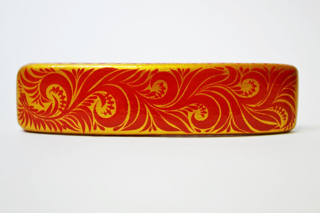 Barrette à Cheveux Russe Peinte à La Main – Fleurs Lilas Et Or – Artisanat Traditionnel