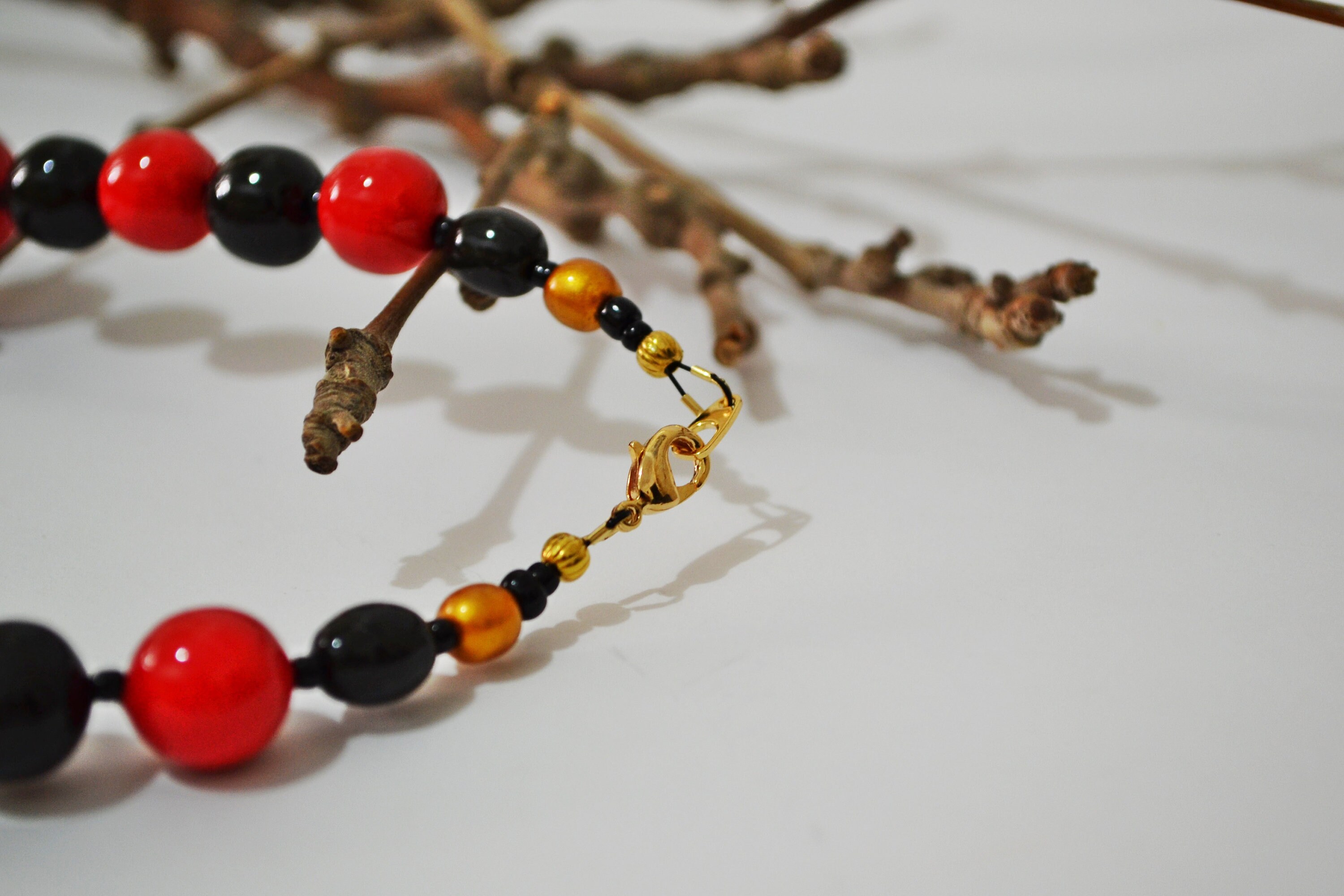 Collier Sautoir Ancien Perles Peintes Russe - Collier Bois Perles, Occasion