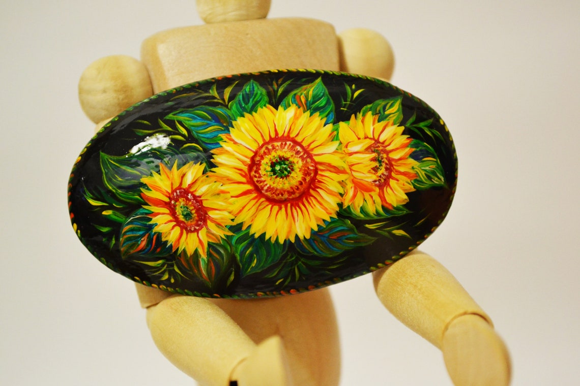 Hair Barrette Hand Painted Handmade Papier Mache Hair Clip Etsy