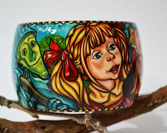 Hand painted  Bracelet Wooden Painted bangle Wooden . "The Wizard of Oz" .Made to order.