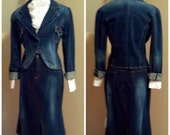 Two Piece Denim Stretch Jacket And Skirt Outfit