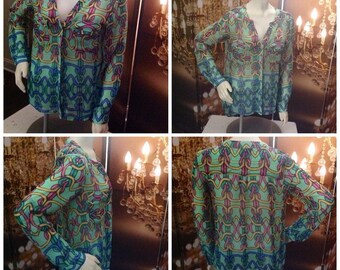 Bluzka vintage z prześwitującymi guzikami w kolorze miętowej zieleni, rozmiar S