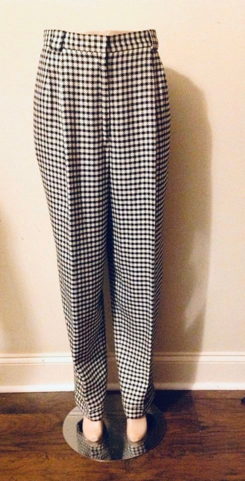 Houndstooth black & white pants with pleated front Etsy