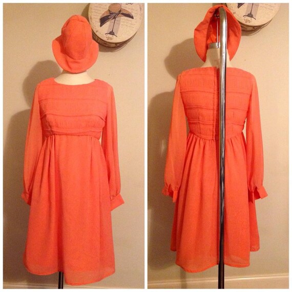 Vintage Pretty in Peach/Orange Dress And Hat - image 4