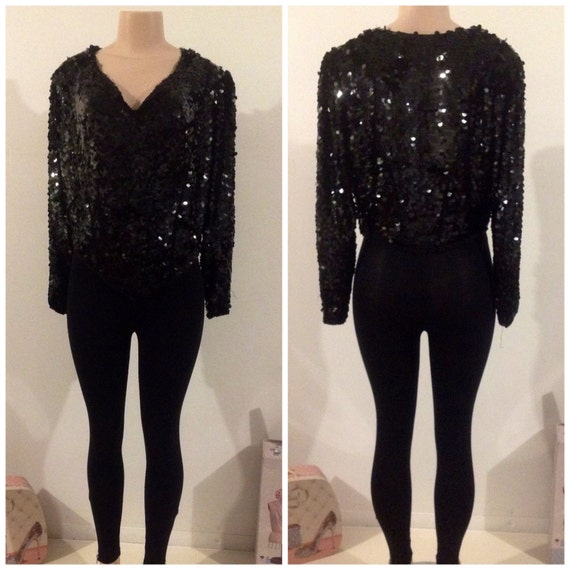 Very Lovely Formal Black Sequin Blouse - image 4