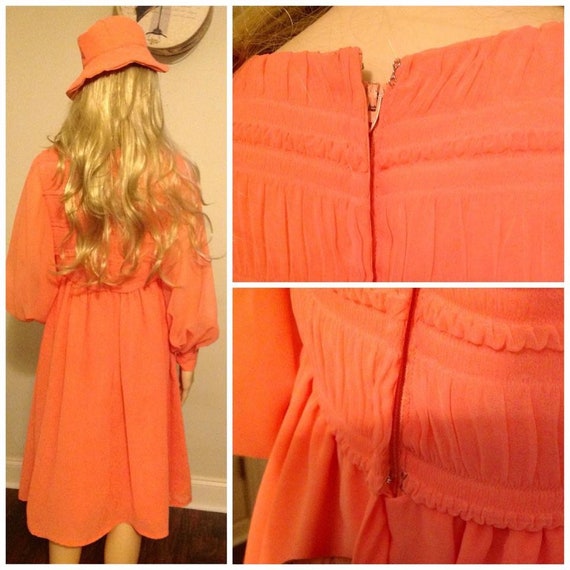 Vintage Pretty in Peach/Orange Dress And Hat - image 3