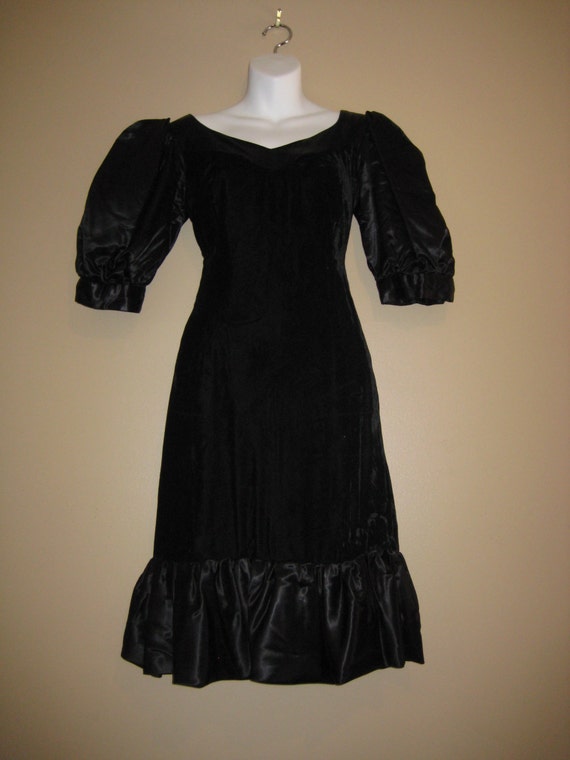 black velvet dress with puff sleeves Soft Velvet Pleated Puff Sleeve Low V Neck Front And Back Mini Dress –  Yarazaya main image 1
