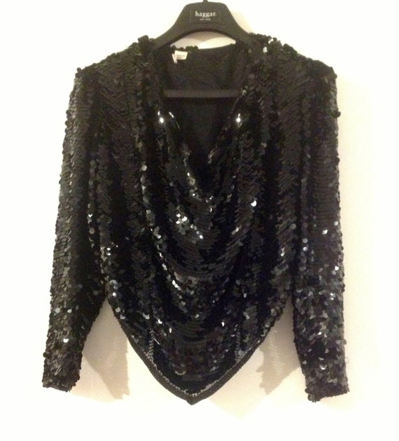 Very Lovely Formal Black Sequin Blouse - image 5