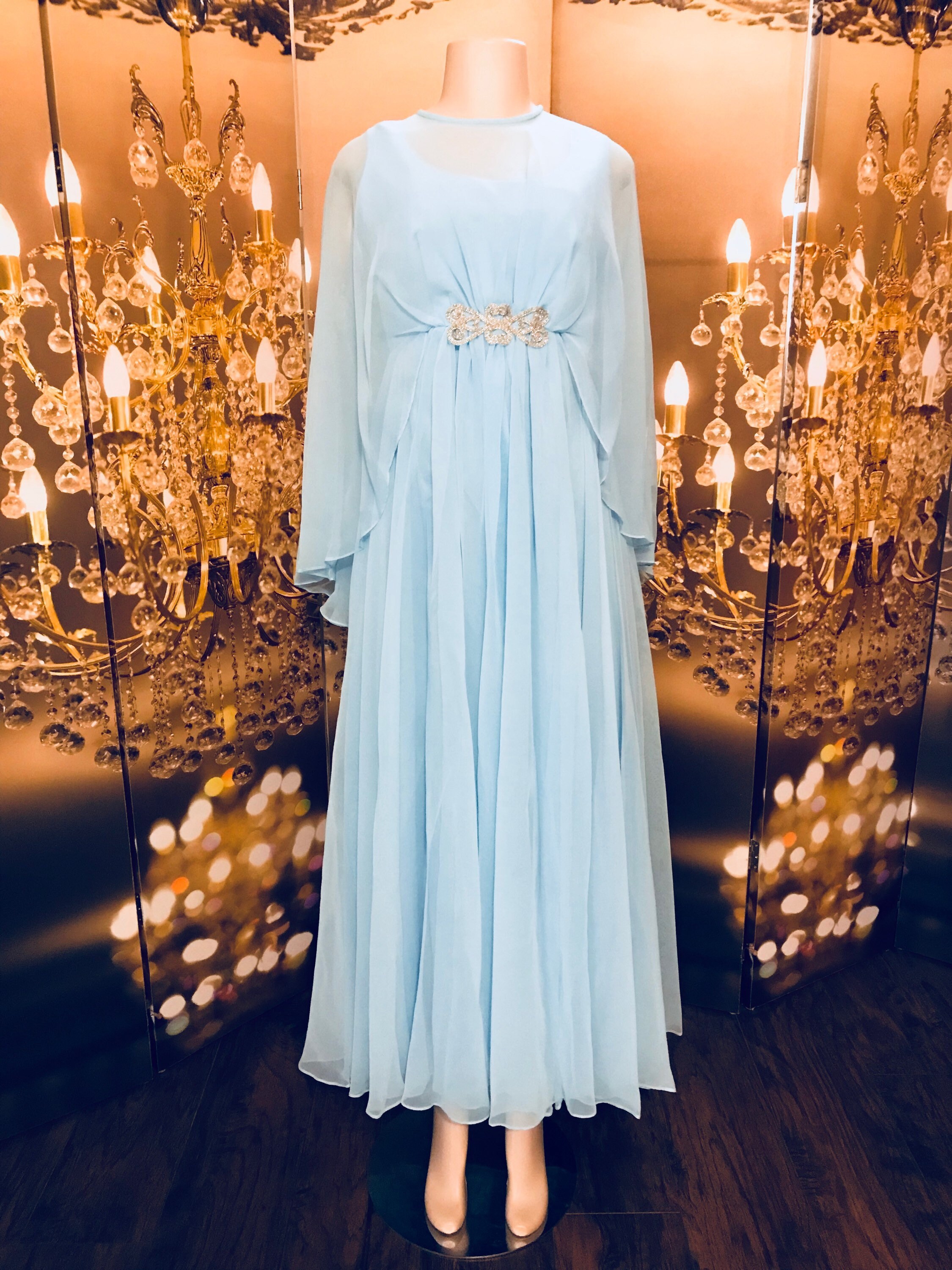 True Vintage Baby/sky Blue Gown Chiffon Butterfly Sleeves - Etsy