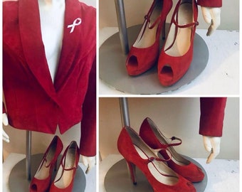 Boutique rode suède peep-toe schoenen