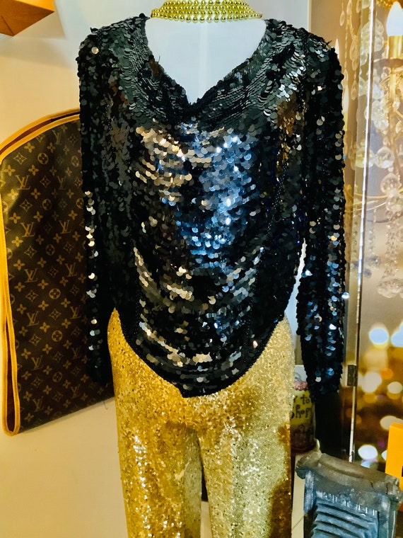 Very Lovely Formal Black Sequin Blouse