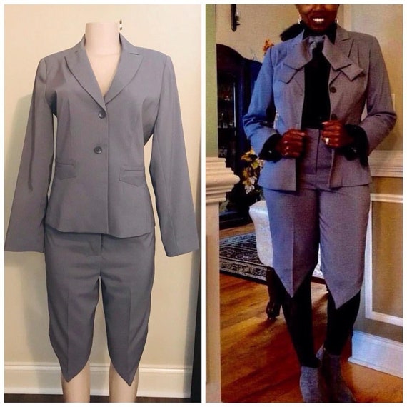 Upcycled Pinstripe Gray Suit Jacket/ Pants Handmade Bow Tie - Etsy