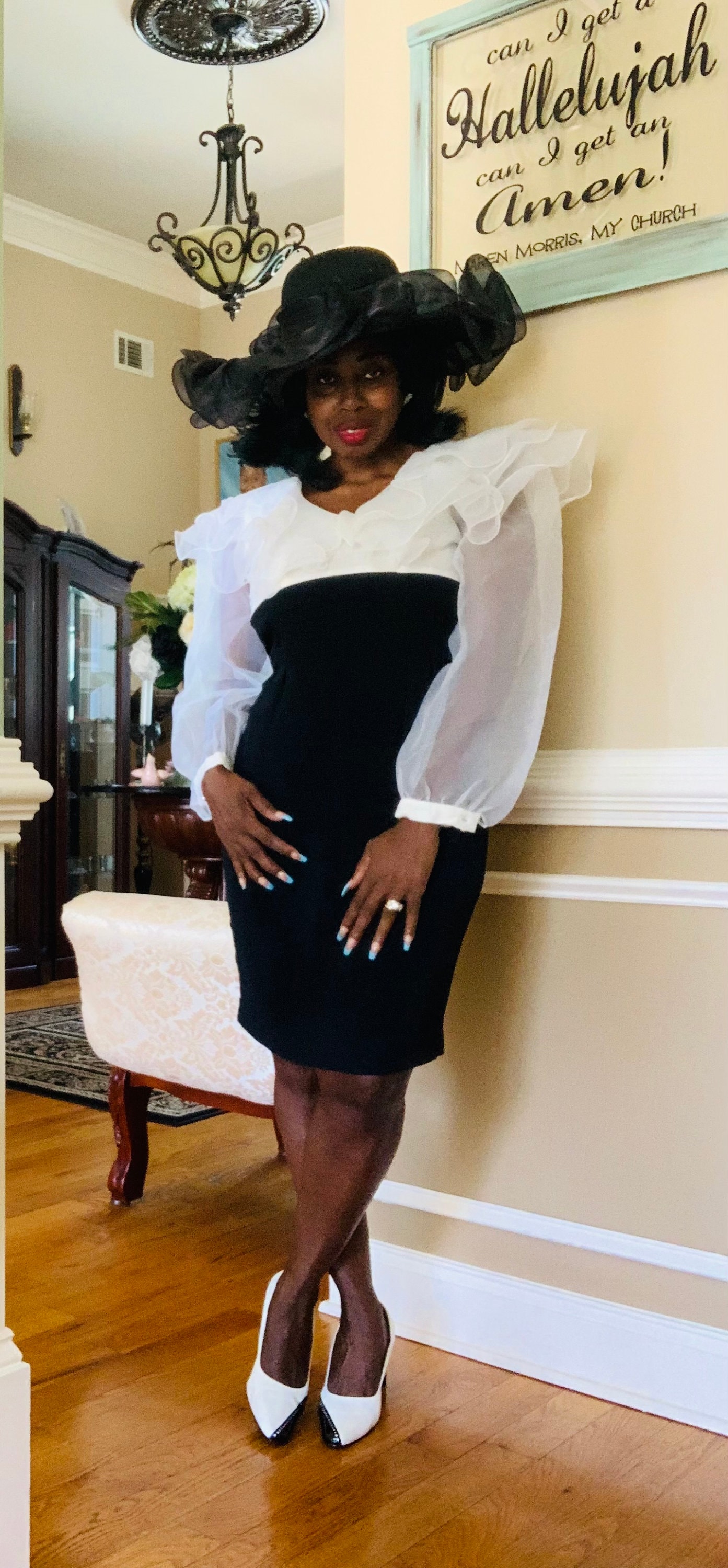 80s black and white dress Vintage 80s Pat Sandler Black & White Beaded Knit Midi Sweater Dress
