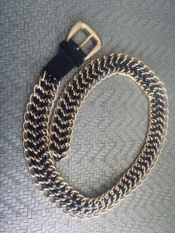 Black & Gold Patent Leather Belt