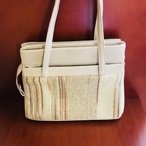 Bolso vintage de 1970 Adorno de cuero en la parte delantera de tela