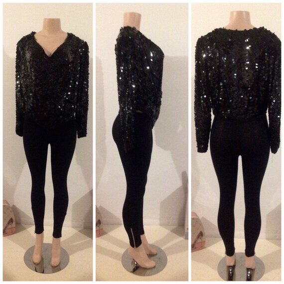 Very Lovely Formal Black Sequin Blouse - image 6