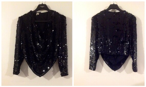 Very Lovely Formal Black Sequin Blouse - image 3