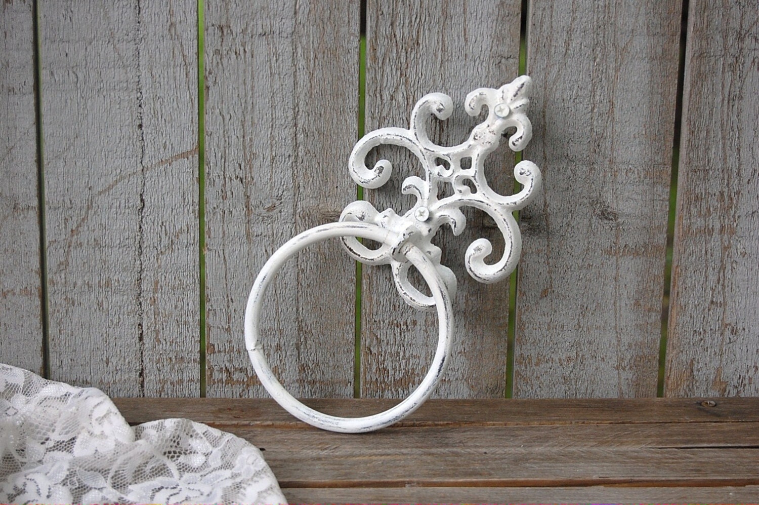 Shabby Chic Towel Holder White Hand Painted Cast Iron Etsy