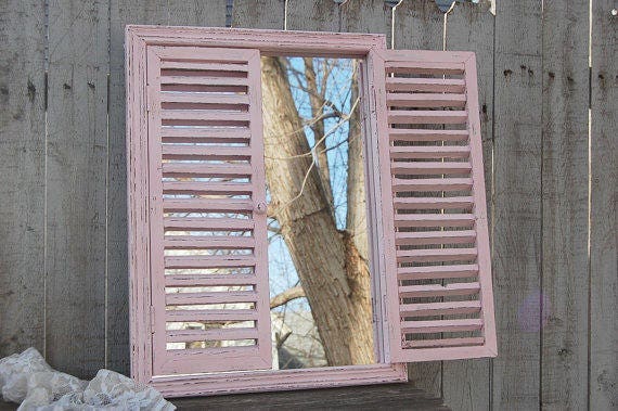Mirror Shutter Wood Window Pink Hand Painted Mirror Shutter Wood Window Pink