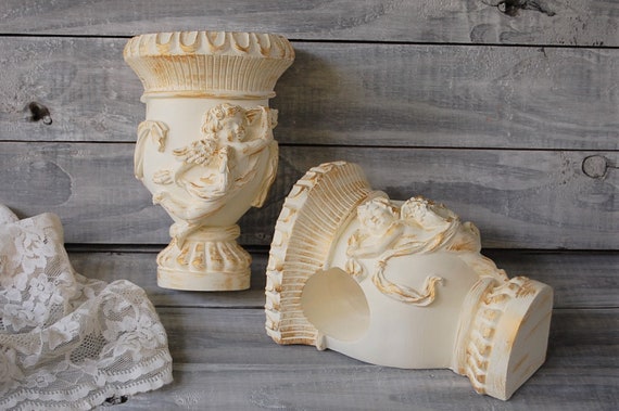 Drapery Sconce Drapery Scarf Holder Hand Painted Cherubs Etsy