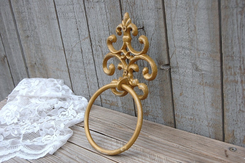 Towel Holder Shabby Chic Gold Hand Painted Cast Iron Etsy