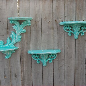 Ornate Shabby Chic Vintage Shelf Set, Tiffany Blue, White, Hollywood Regency