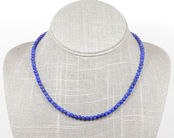 Blue lapis necklace with sterling silver clasp Choice of lengths Small bead lapis lazuli necklace Simple single gemstone strand