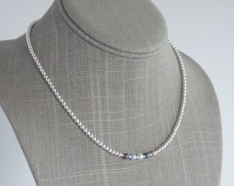 Mothers Necklace in Sterling Silver Beads and Swarovski Pearls, Luxury Gift for Mom, Dainty Minimalist Necklace