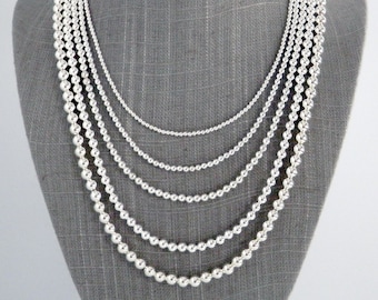 Sterling Silver Bead Single Strand Colliers, Choix de perles de 2,5 mm 3 mm 4 mm 5 mm 6 mm, Sterling Lobster Claw Fermoir, Cadeau de luxe pour elle