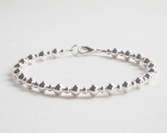 Sterling Silver Alternating Bead Bracelet - Perfect Gift Idea - Sterling Lobster Claw Clasp