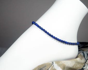 Bracelet de cheville en lapis bleu - Bracelet de cheville en pierres précieuses de lapis lazuli - Bracelet de cheville en pierre bleue - Taille fille - Grande taille - 8 à 13 pouces
