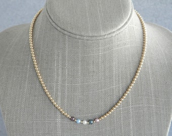 Mothers Necklace in 14K Gold Filled Beads and Swarovski Pearls, Luxury Gift for Mom, Dainty Minimalist Necklace